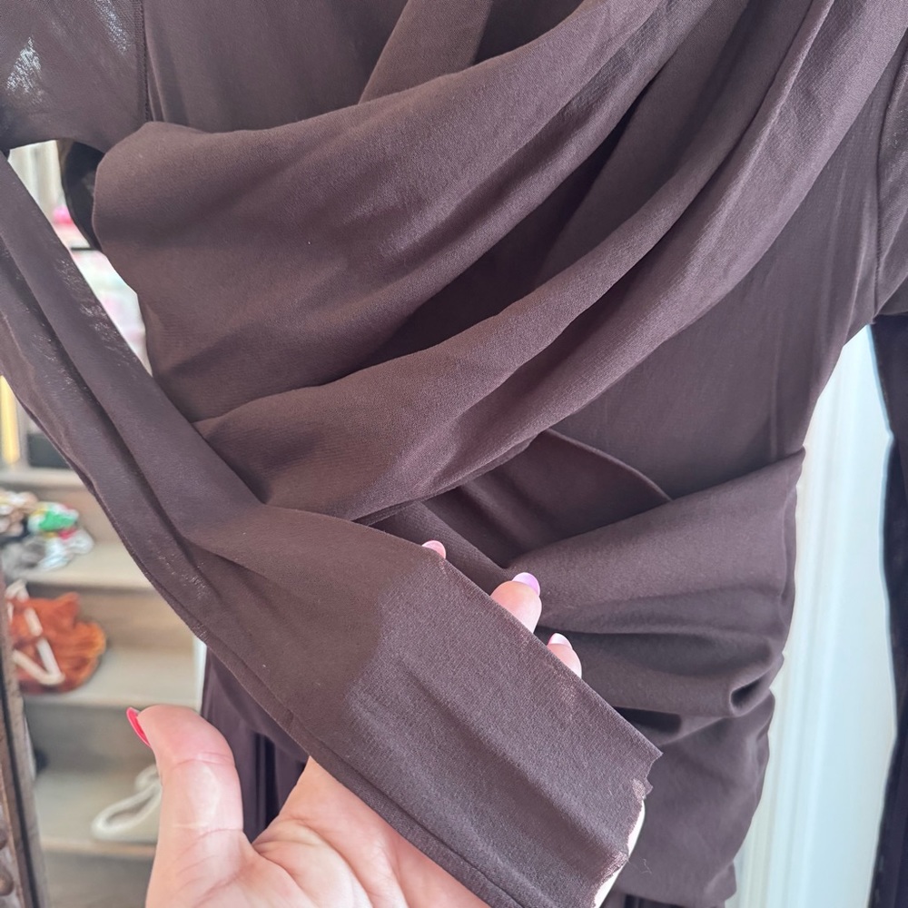 PHILOSOPHY DI LORENZO SERAFINI Draped stretch tulle dress Brown Long Sleeve US2 - Picture 8 of 10